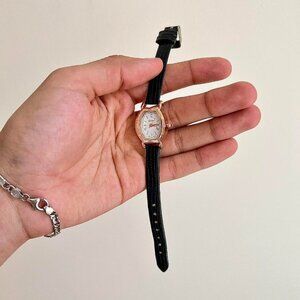 2000s vintage style cute rectangle black leather luxury watch